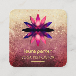 Rosa Lotus Blume Wasserfarben Grunge Retro Quadratische Visitenkarte