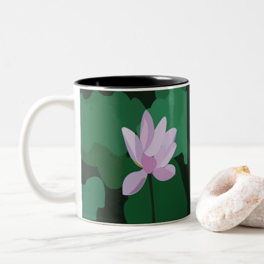 Rosa Lotus-Blume Zweifarbige Tasse (Mit Donut)