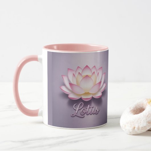 Rosa Lotus-Blumen-Meditations-Mug Tasse (Mit Donut)