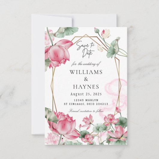 Rosa Lotus-Blumen-Save-the-Date-Karte Save The Date (Vorderseite)