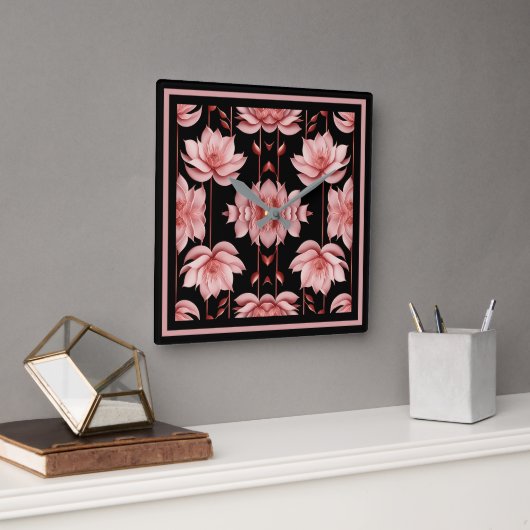 Rosa Lotus Classic Quadratische Wanduhr (Büro)