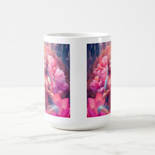 Rosa Lotus Goddess Lakshmi auf Weiß Kaffeetasse (Mittel)