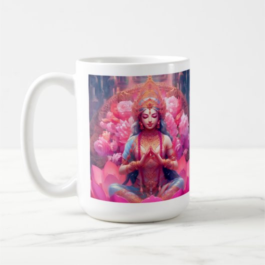 Rosa Lotus Goddess Lakshmi auf Weiß Kaffeetasse (Links)