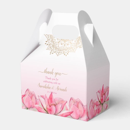 Rosa Lotus gold mandala Hochzeit danke Geschenkschachtel (Vorderseite)