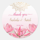 Rosa Lotus gold mandala indische Hochzeit danke Runder Aufkleber (Vorderseite)