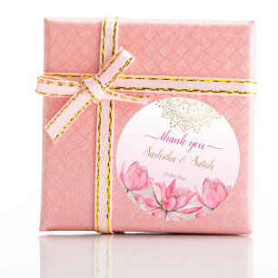 Rosa Lotus gold mandala indische Hochzeit danke Runder Aufkleber