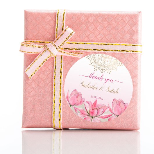 Rosa Lotus gold mandala indische Hochzeit danke Runder Aufkleber