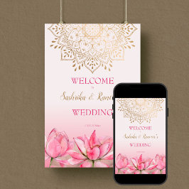 Rosa Lotus gold Mandala indische Hochzeitsempfang Poster
