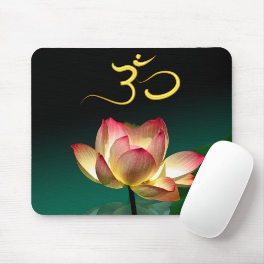 Rosa Lotus in voller Blüte mit Om, Mousepad (Mit Mouse)