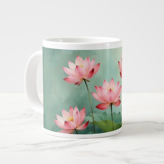 Rosa Lotus-Kunstwerk Jumbo-Tasse (Vorderseite Links)
