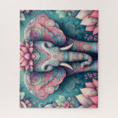 Rosa Lotus-Mandala-Elefant Puzzle (Vertikal)