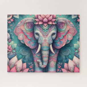 Rosa Lotus-Mandala-Elefant Puzzle
