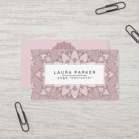 Rosa Lotus-Mandala-Yoga-Lehrer-Meditation Visitenkarte (Vorderseite/Rückseite Beispiel)