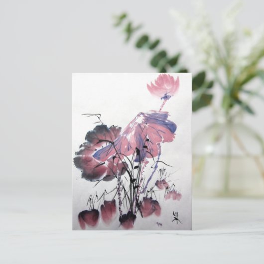 Rosa Lotus Postkarte (Stehend Vorderseite)