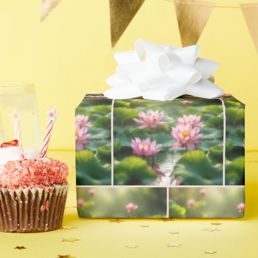 Rosa Lotus schwimmend in einem Teich Geschenkpapier (Geburtstagsparty)