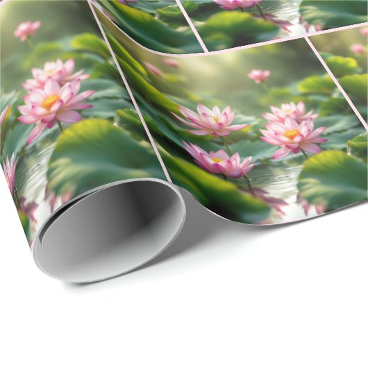 Rosa Lotus schwimmend in einem Teich Geschenkpapier (Rolleneckpunkt)