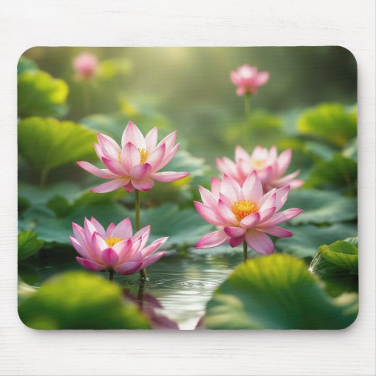 Rosa Lotus schwimmend in einem Teich Mousepad (Vorne)