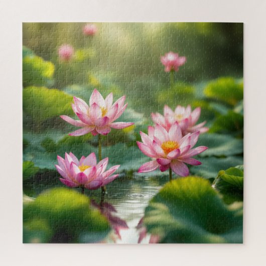 Rosa Lotus schwimmend in einem Teich Puzzle (Vertikal)