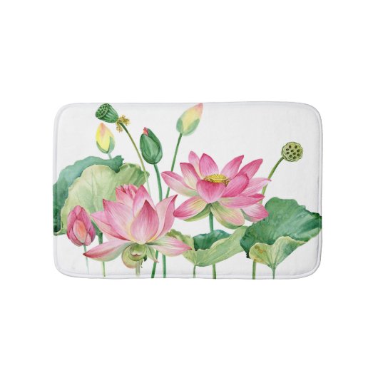 Rosa Lotus Wasserfarbengrenze Badematte (Vorderseite)