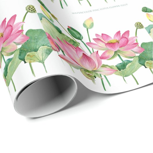Rosa Lotus Wasserfarbengrenze Geschenkpapier (Rolleneckpunkt)