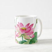 Rosa Lotus Wasserfarbengrenze Kaffeetasse (VorderseiteRechts)