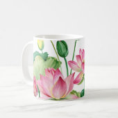 Rosa Lotus Wasserfarbengrenze Kaffeetasse (Vorderseite Links)