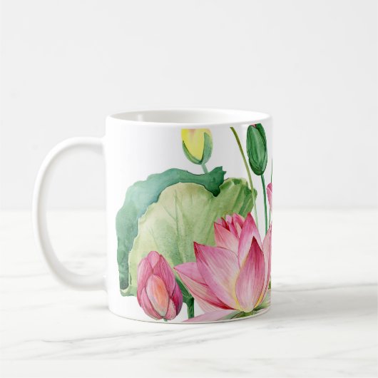 Rosa Lotus Wasserfarbengrenze Kaffeetasse (Links)