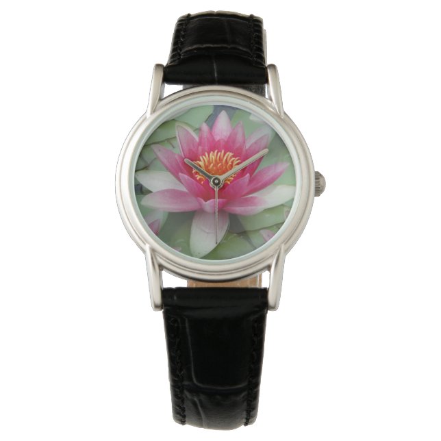 Rosa Lotus Wasserlilie Armbanduhr (Vorderseite)