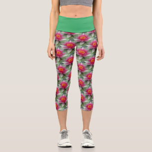 Rosa Lotus Wasserlilie Hoher Wasserhahn Capri Leggings
