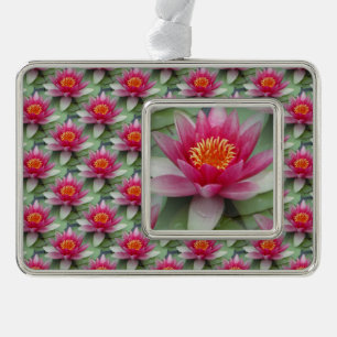 Rosa Lotus Wasserlilie Rahmen-Ornament Silber