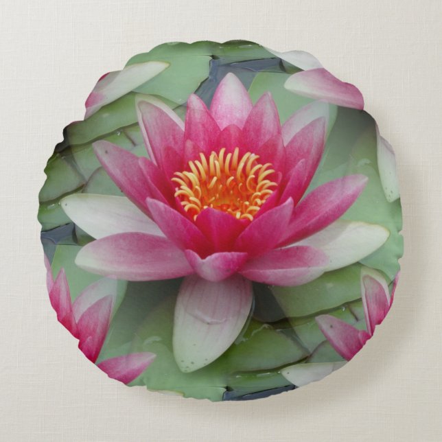 Rosa Lotus Wasserlilie Rundes Kissen (Vorderseite)