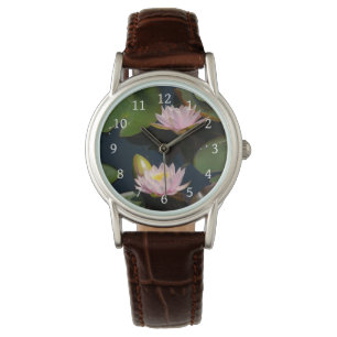 Rosa Lotus-Wasserlilien beobachten Armbanduhr