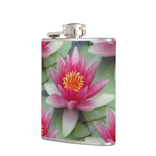 Rosa Lotus Water Lily Vinyl Wrapped Flask Flachmann (Links)