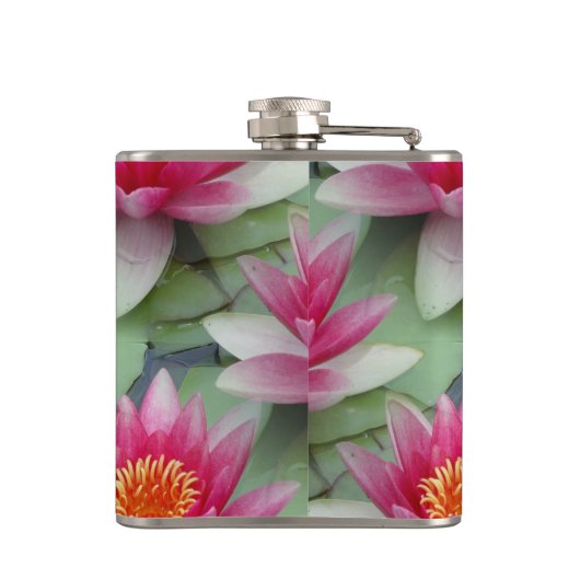 Rosa Lotus Water Lily Vinyl Wrapped Flask Flachmann (Rückseite)
