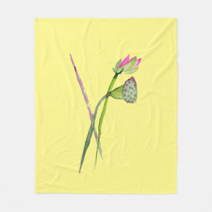 Rosa Lotus Zen Blume Aquarellkunst Fleecedecke