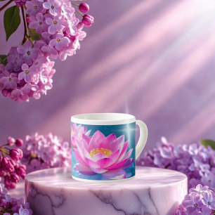 Rosa Lotusblumen schwimmen auf kristallblauem Wass Espressotasse