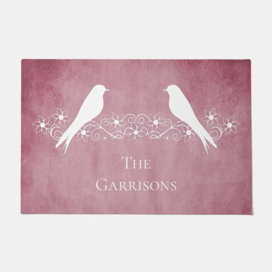 Rosa Lovebirds Blütenpflanze Personalisiert Doorma Fußmatte (Vorderseite)