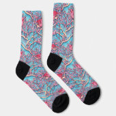 Rosa Lovebirds in Blossom Tree on Blue Sky Floral Socken (Rechts)