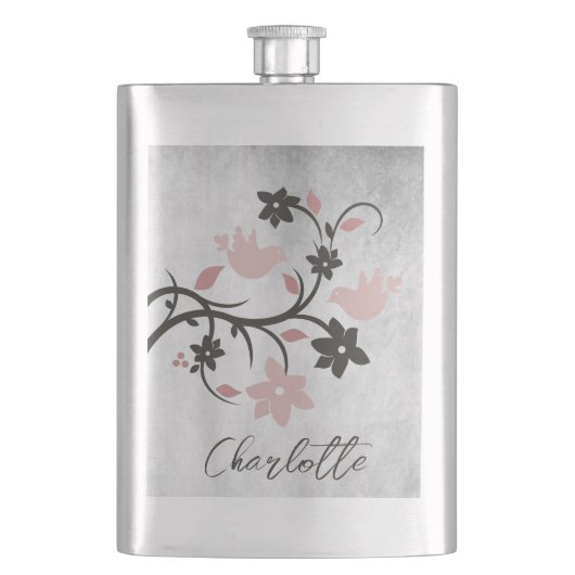 Rosa Lovebirds Personalisiert Flask Flachmann (Vorderseite)