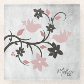 Rosa Lovebirds Personalisiert Glass Untersetzer (Vorderseite)