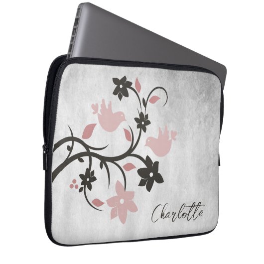 Rosa Lovebirds Personalisierter Laptop-Sieb Laptopschutzhülle (Vorne Rechts)