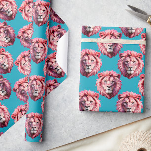 Rosa Löwenkopf-Tiermuster-Design Blau  Geschenkpapier