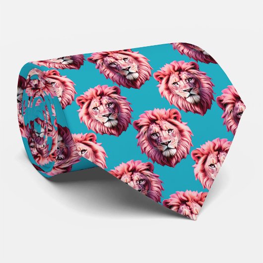 Rosa Löwenkopf-Tiermuster-Design Blau  Krawatte