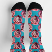 Rosa Löwenkopf-Tiermuster-Design Blau  Socken (Oben)