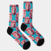 Rosa Löwenkopf-Tiermuster-Design Blau  Socken (Rechts)