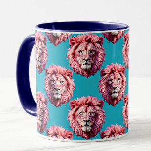 Rosa Löwenkopf-Tiermuster-Design Blau  Tasse