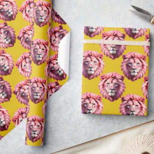 Rosa Löwenkopf-Tiermuster-Design Gelb  Geschenkpapier