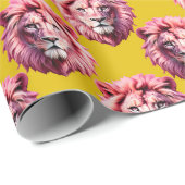 Rosa Löwenkopf-Tiermuster-Design Gelb Geschenkpapier (Rolleneckpunkt)