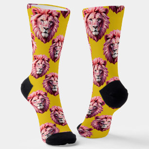 Rosa Löwenkopf-Tiermuster-Design Gelb Socken