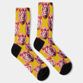 Rosa Löwenkopf-Tiermuster-Design Gelb Socken (Rechts)